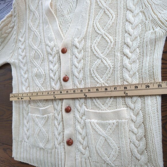 Vintage Clansman Cream Cardigan L English Sport Shops Bermuda Wool Cable Knit - Picture 11 of 14